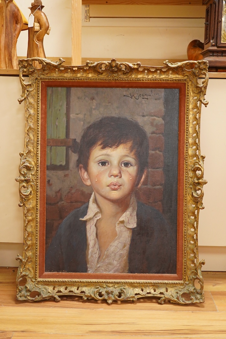 Giovanni Bragolin (1911-1981), A study of a crying young boy, signed upper right, oil on canvas, 69 x 49cm